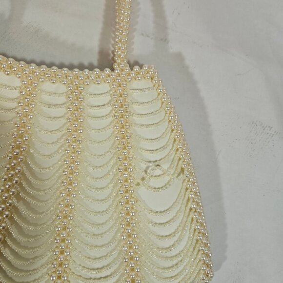 Beaded Purse Scalloped Champagne/Cream Evening Bag Mini Clutch Bag Dressy - Picture 5 of 6